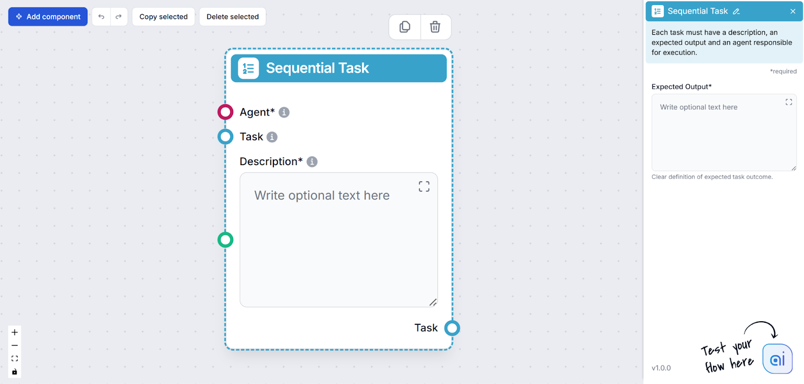 The Sequential task component and settings.