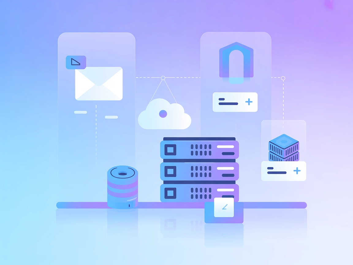 E-posta, sunucu, docker ve bulut simgelerini gösteren minimalist vektör