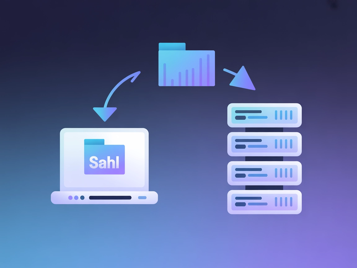 Minimalistisk illustrasjon av SSH-filoverføring mellom datamaskin og server