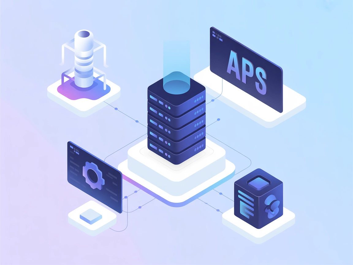 Minimalistisk vektorillustrasjon som viser API-testautomatisering med server- og SaaS-ikoner