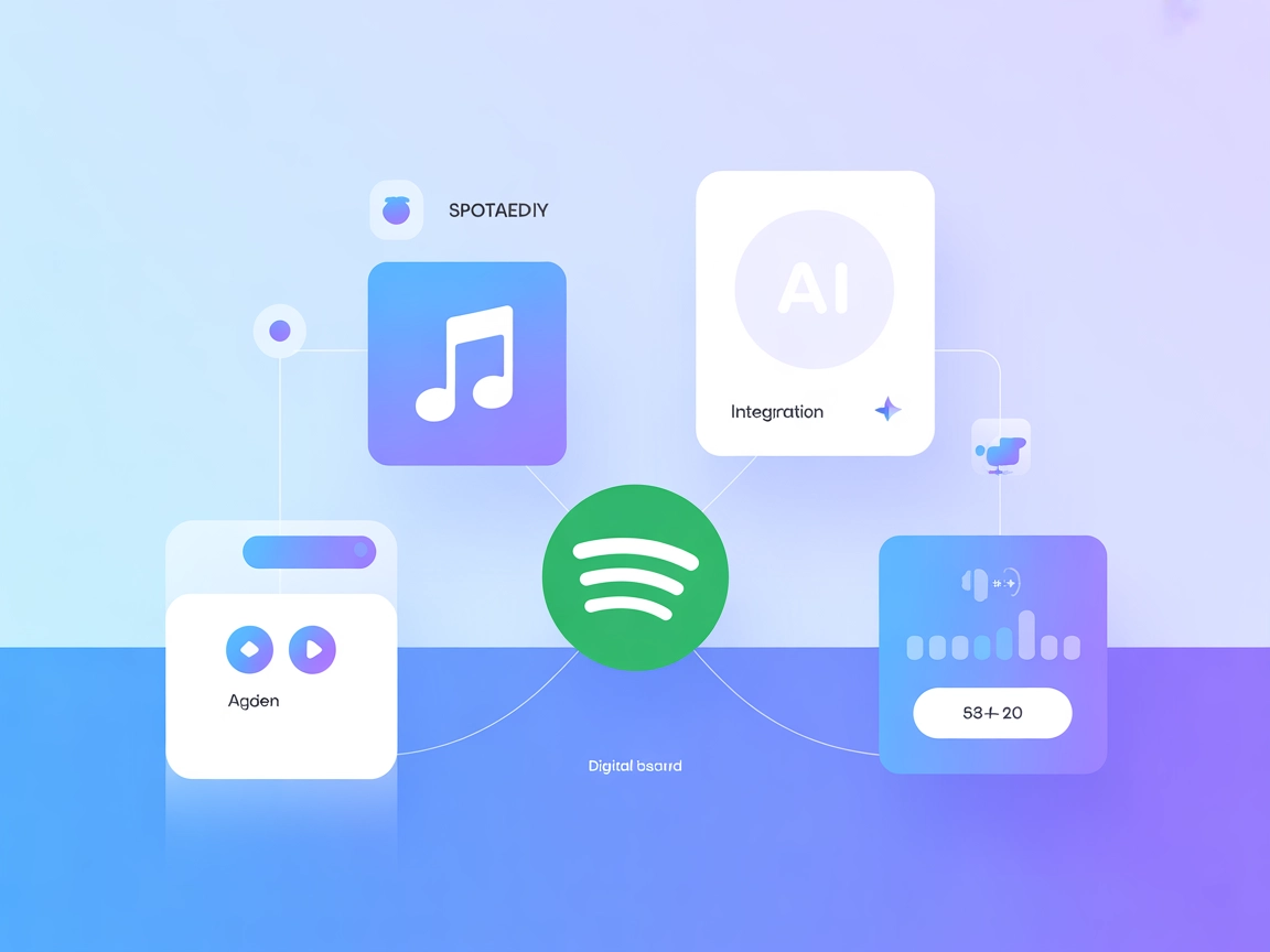 Minimalist AI agent connected to Spotify with music and dashboard symbols