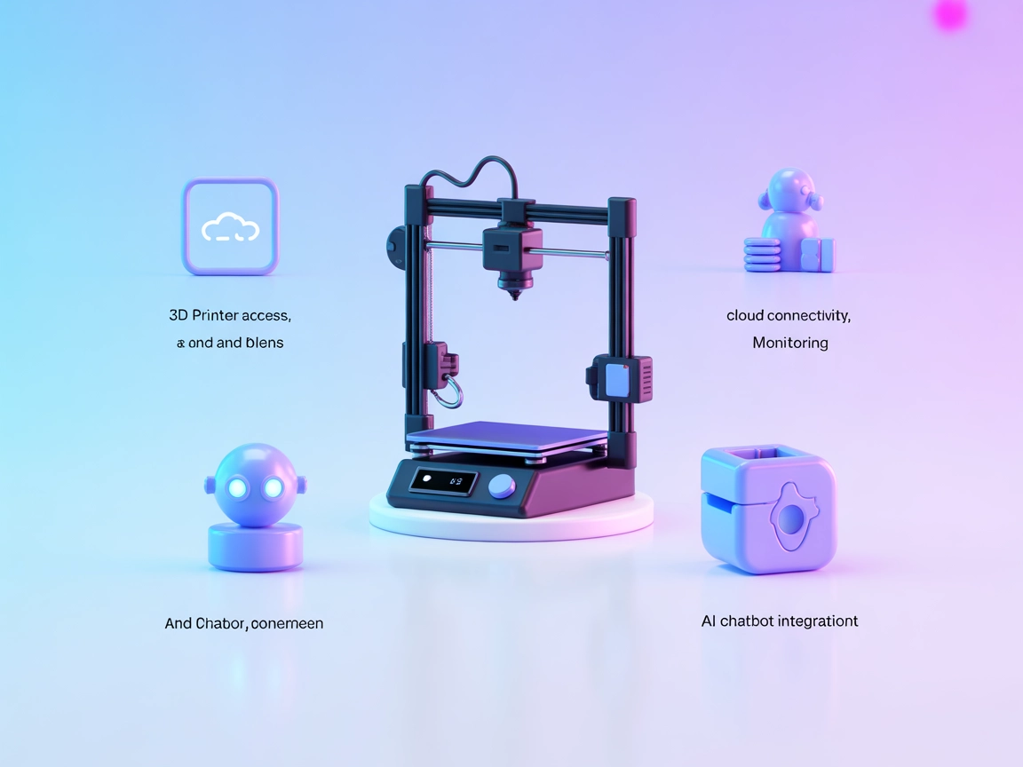 Minimalist vector image representing 3D printer cloud access and AI integration