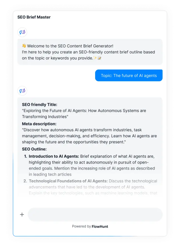 Beispiel für einen von FlowHunt generierten SEO-Brief basierend auf dem im Chat gesendeten Thema.